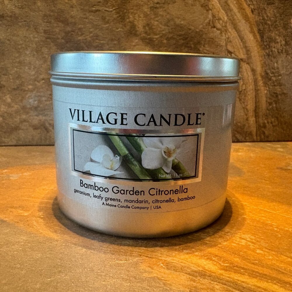 Village Candle BAMBOO GARDEN CITRONELLA 2-Wick Candle Grapefruit Geranium NEW!!